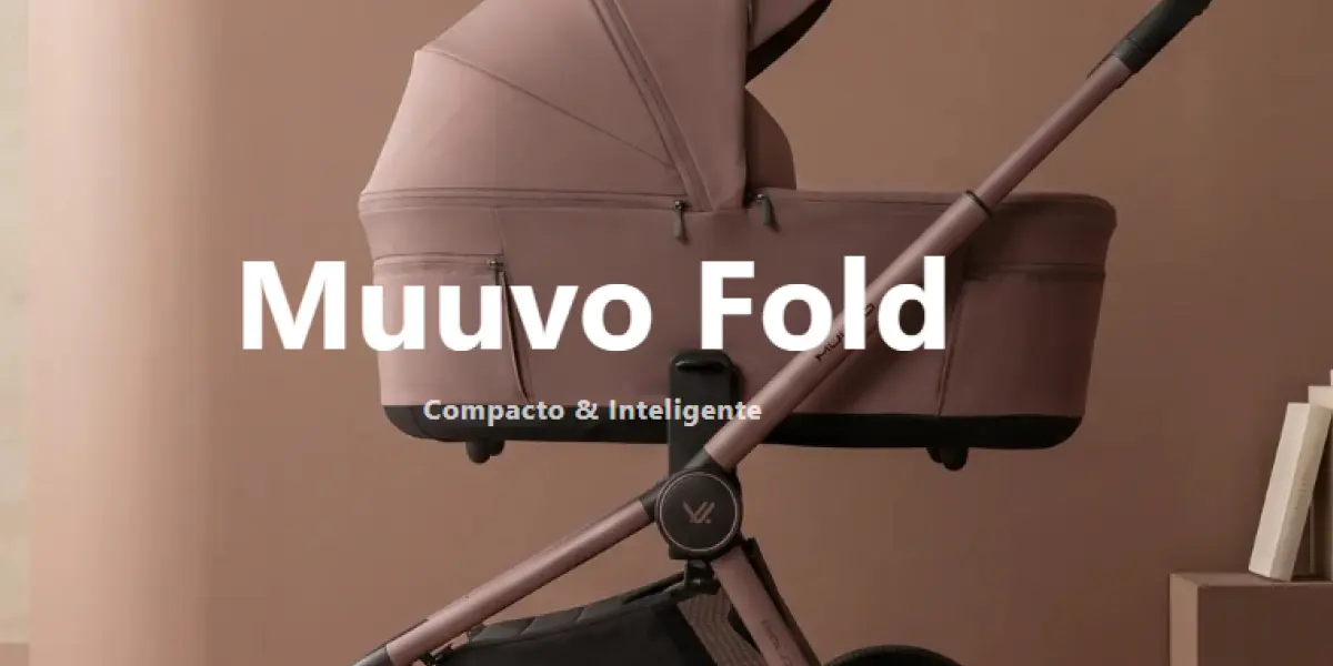 Cochecito de bebé de dos piezas Muuvo Fold color rosa con capazo en Muabebé